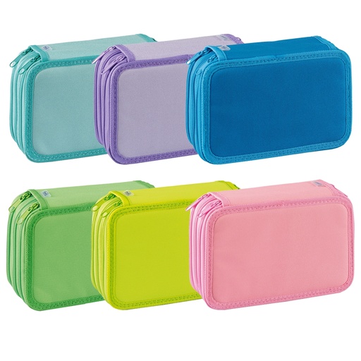 [D99744] Astuccio 3 Zip Neon  Pastel 13x20x7,5cm colori assortiti Favorit