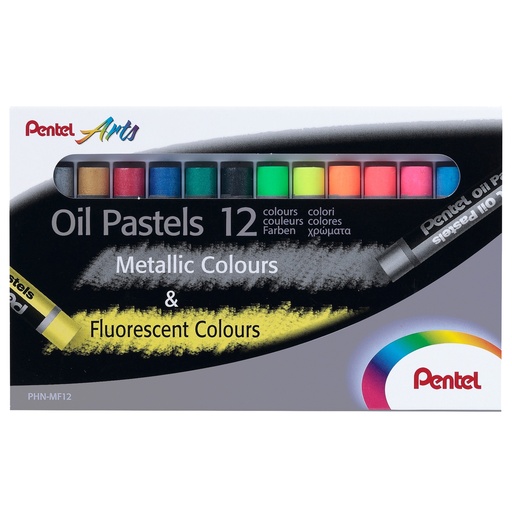 [D99852] Astuccio 12 pastelli a olio colori assortiti fluo e metal Pentel