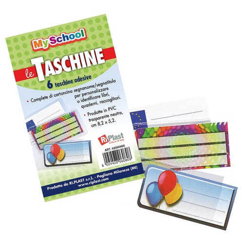 [D99976] Set 6 taschine adesive c/cartoncino portanome 8,2x5,2cm Ri.Plast