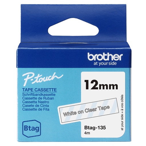 [DBROBTAG135] Brother Nastro BTAG135  da 12MM bianco su trasparente - lunghezza 4 m