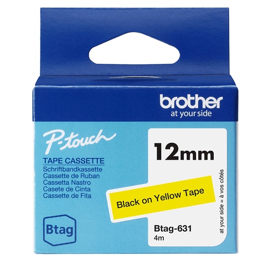 [DBROBTAG631] Brother Nastro BTAG631  da 12MM nero su giallo - lunghezza 4 m