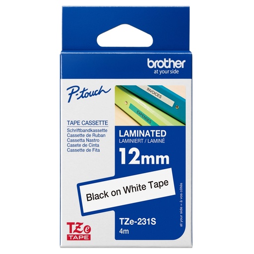 [DBROTZE231S2] Brother Nastro laminato  Nero/Bianco 12MM x 4mt -TZE231S2
