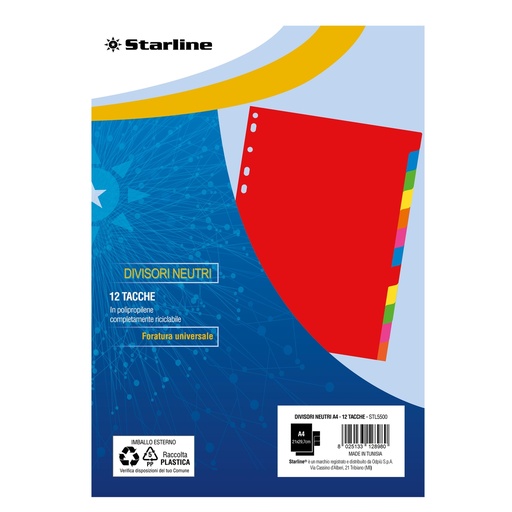 [DSTL5500] Divisori neutri in PP 12 tacche f.to A4 21x29,7cm Starline