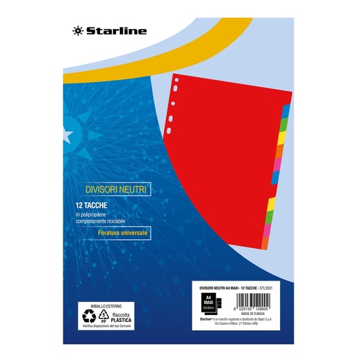 [DSTL5501] Divisori neutri in PP 12 tacche f.to A4 MAXI 24,5x30cm Starline