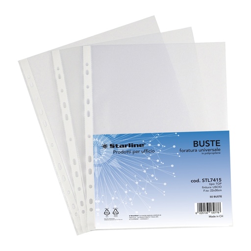 [DSTL7415] 50 Buste forate 22x30cm Liscio Top Starline