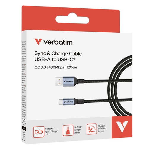 [DVERB31843] Verbatim Cavo di sincronizzazione e ricarica da USB-A a USB-C_18W_120 cm