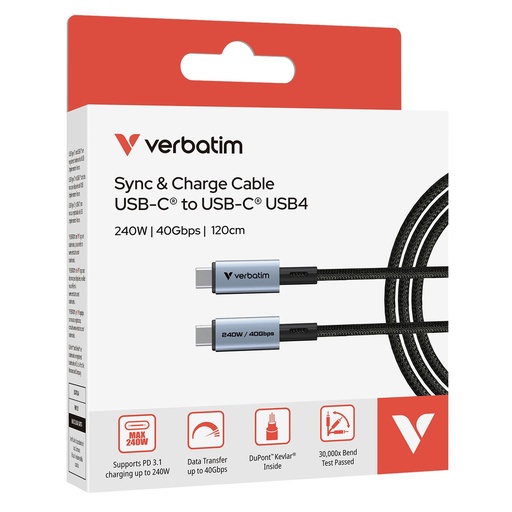 [DVERB31847] Verbatim Cavo di sincronizzazione e ricarica USB-C R a USB-C_240W_40Gbps_ 120 cm