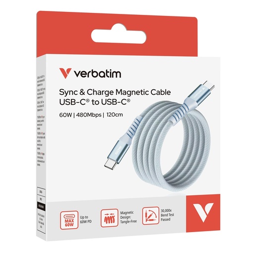[DVERB31852] Verbatim Cavo Magnetico Sync  Charge USB-C to USB-C 60W  120 cm_Blu