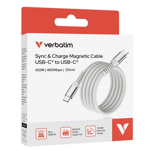 [DVERB31854] Verbatim Cavo Magnetico Sync  Charge USB-C to USB-C 100W  120 cm_Grigio