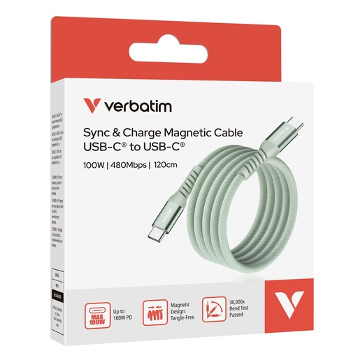 [DVERB31855] Verbatim Cavo Magnetico Sync  Charge USB-C to USB-C 100W  120 cm_Verde