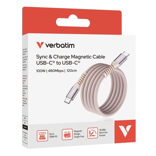 [DVERB31857] Verbatim Cavo Magnetico Sync  Charge USB-C to USB-C 100W  120 cm_Rosa