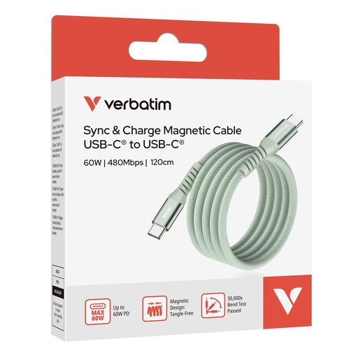 [DVERB31864] Verbatim Cavo Magnetico Sync Charge USB-C to USB-C 60W  120 cm_Verde