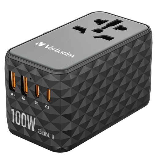[DVERB32121] Adattatore da viaggio UTA-06 2x USB-C PD 100W  QC 4+ / 2x USB-A QC 3.0-Verbatim