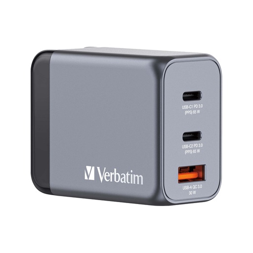 [DVERB32201] Adattatore da viaggio GNC-65- 2x USB-C PD 65W, 1x USB-A QC 3.0-65W_Verbatim