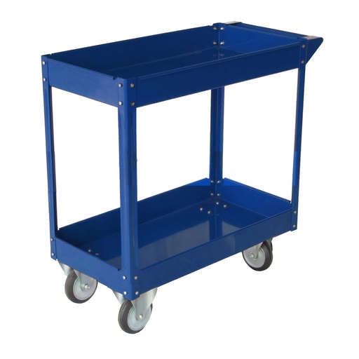 [D65195] CARRELLO C/RUOTE IN ACCIAIO VERNICIATO BLU 2 RIPIANI 84X41cm H 82cm