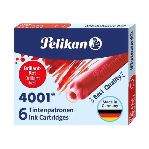 [D30484] SCATOLA 6 CARTUCCE INCHIOSTRO TP/6 ROSSO PELIKAN 4001 (0ATM05)