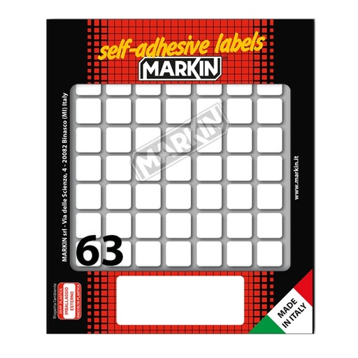 [D31073] Etichetta adesiva bianca 14x14mm (10fogli x 63etichette) Markin