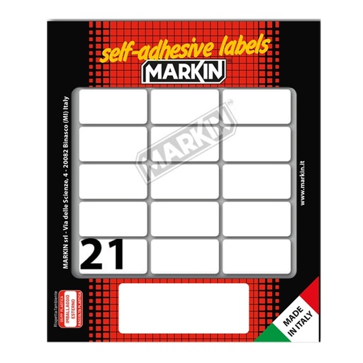 [D31092] Etichetta adesiva bianca 37x19mm (10fogli x 21etichette) Markin