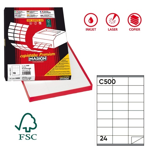 [D31125] Etichetta adesiva C/500 bianca 100fg A4 70x36mm (24et/fg) Markin