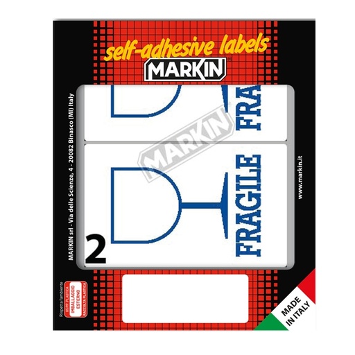 [D32426] Etichetta adesiva bianca 10fg x 2 etichette 115x70mm FRAGILE Markin