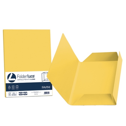 [D32660] 25 cartelline 3 lembi LUCE 200gr 24,5x34,5cm giallo sole FAVINI