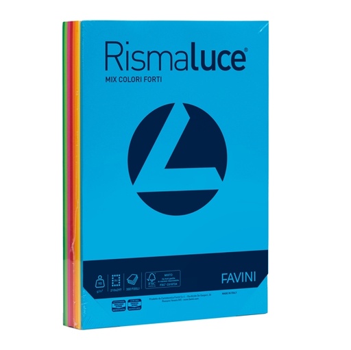 [D32688] Carta RISMALUCE 90gr A4 300fg mix 8 colori FAVINI