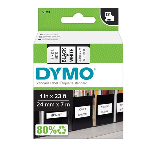 [D37885] NASTRO DYMO TIPO D1 (24MMX7MT) NERO/BIANCO 537130