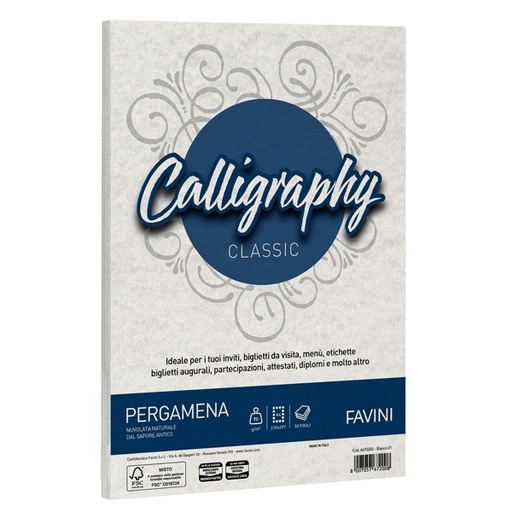 [D38229] Carta CALLIGRAPHY PERGAMENA 90gr A4 50fg bianco 01 FAVINI