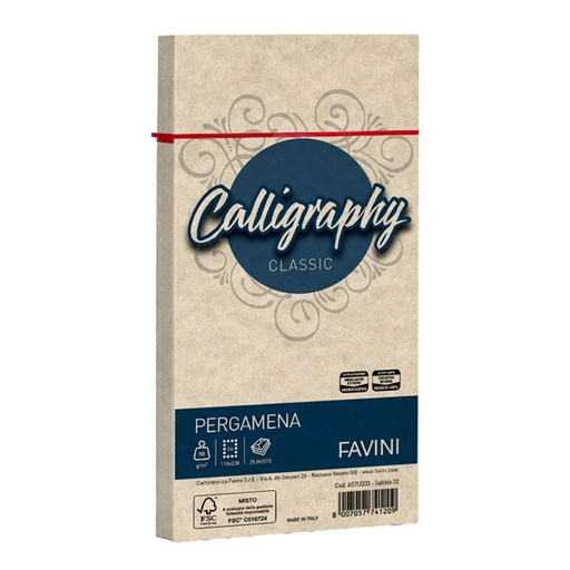 [D38246] 25 buste CALLIGRAPHY PERGAMENA 110x220mm 90gr sabbia FAVINI