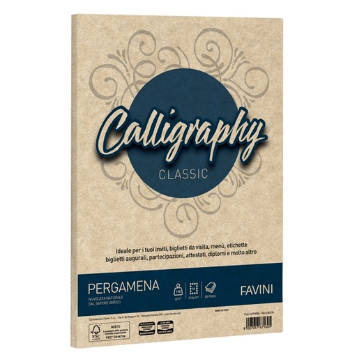 [D38969] Carta CALLIGRAPHY PERGAMENA 190gr A4 50fg nocciola 04 FAVINI