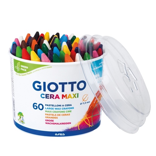 [D40459] BARATTOLO 60 PASTELLI CERA MAXI 100mm diam. 11.5mm GIOTTO