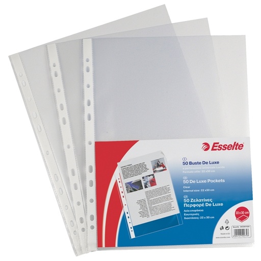 [D45791] 50 BUSTE FORATE 22X30 13/100 LISCIO DE LUXE ESSELTE