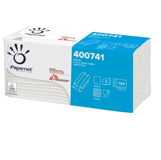 [D47293] Pacco 144 asciugamani piegati a C Goffrato onda+ Ecolabel Papernet
