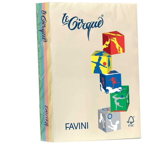 [D47420] Carta LECIRQUE A4 80gr 500fg mix 5 colori pastello FAVINI