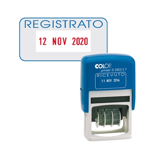 [D48013] Timbro S260/L3 DATARIO + REGISTRATO 4mm autoinchiostrante COLOP