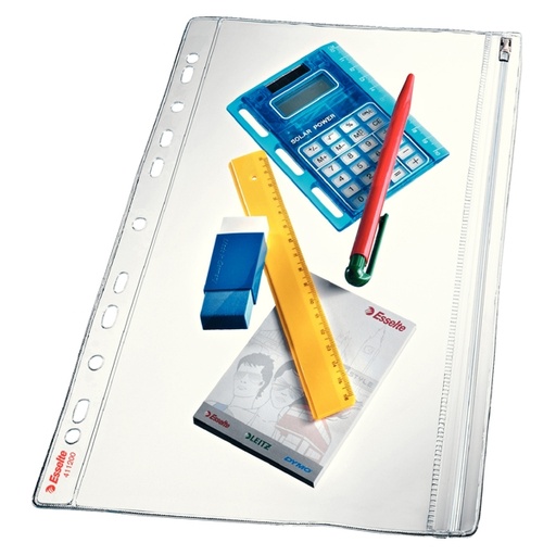 [D49644] 5 BUSTE FORATE CON ZIP L/L 19X30 IN PVC ESSELTE