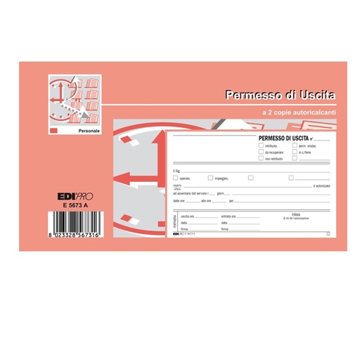 [D50255] BLOCCO PERMESSO USCITA 50/50 FOGLI AUTORIC. 9,9X17CM E5673A