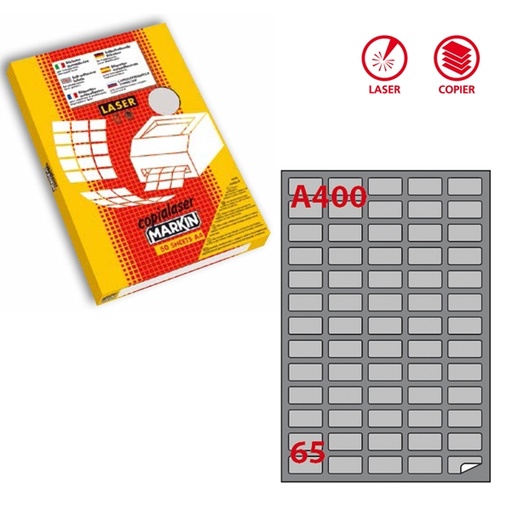 [D50805] Etichetta adesiva A/400 argento 100fg A4 laser 38,1x21,2mm (65et/fg) Markin