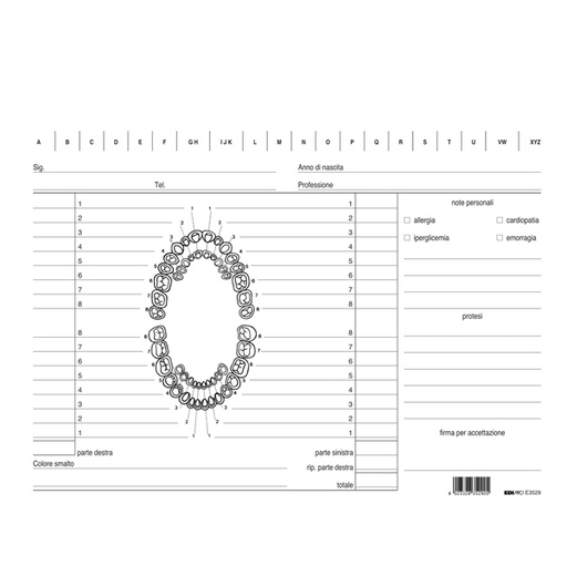 [D53166] 100 SCHEDE PER DENTISTI 17X24CM VERDE E3529 EDIPRO