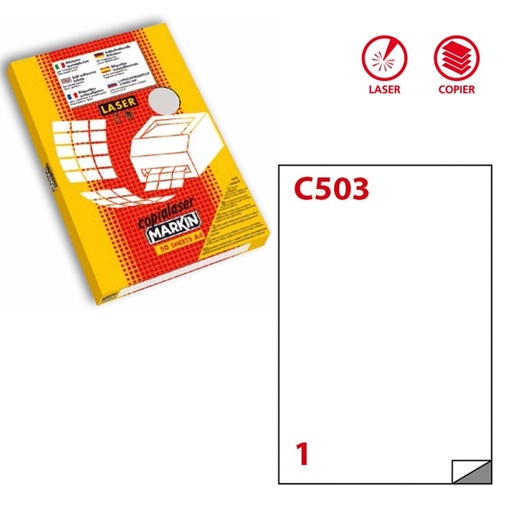 [D53353] Poliestere adesivo C/503 bianco opaco 50fg A4 210x297mm (1et/fg) laser Markin