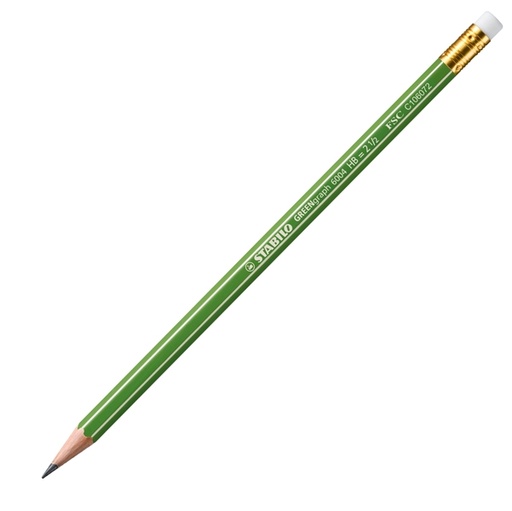 [D53485] SCATOLA 12 MATITE C/GOMMINO GRAFITE HB FSC STABILO GREEN GRAPH