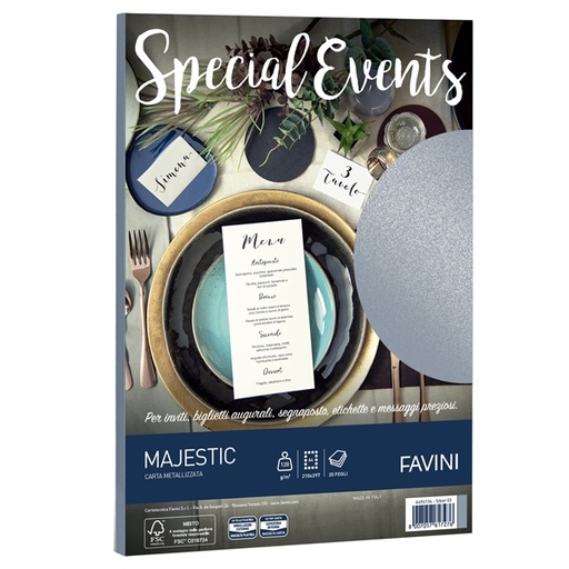 [D53509] Carta metallizzata SPECIAL EVENTS A4 20fg 120gr argento FAVINI