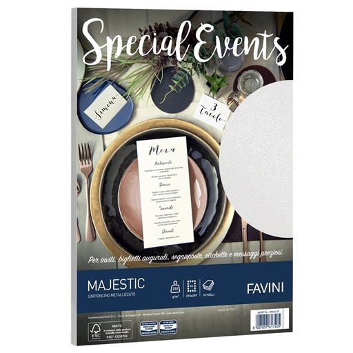 [D53513] Carta metallizzata SPECIAL EVENTS A4 10fg 250gr bianco FAVINI