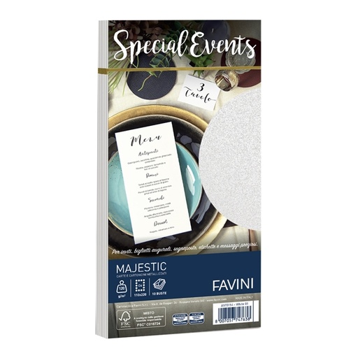 [D53521] 10 buste SPECIAL EVENTS METAL 120gr 110x220mm bianco FAVINI