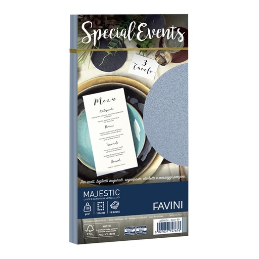 [D53525] 10 buste SPECIAL EVENTS METAL 120gr 110x220mm argento FAVINI