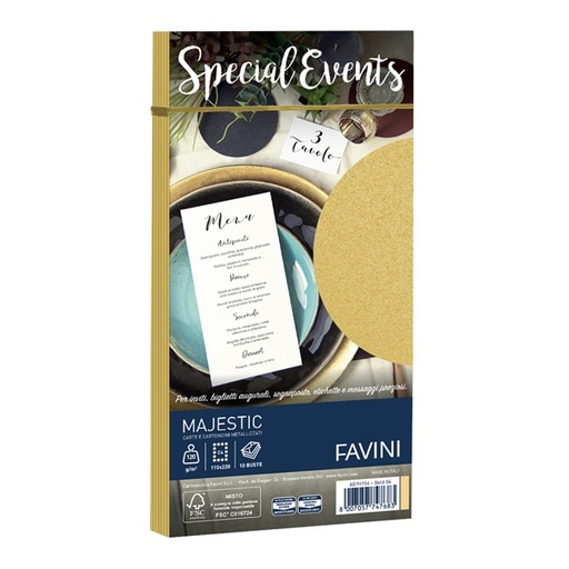 [D53526] 10 buste SPECIAL EVENTS METAL 120gr 110x220mm oro FAVINI