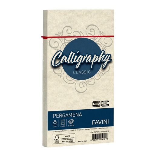 [D53627] 25 buste CALLIGRAPHY PERGAMENA 110x220mm 90gr naturale FAVINI