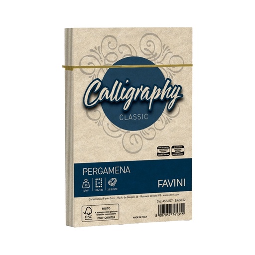 [D53632] 25 buste CALLIGRAPHY PERGAMENA 120x180mm 90gr sabbia FAVINI