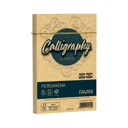 [D53633] 25 buste CALLIGRAPHY PERGAMENA 120x180mm 90gr oro FAVINI
