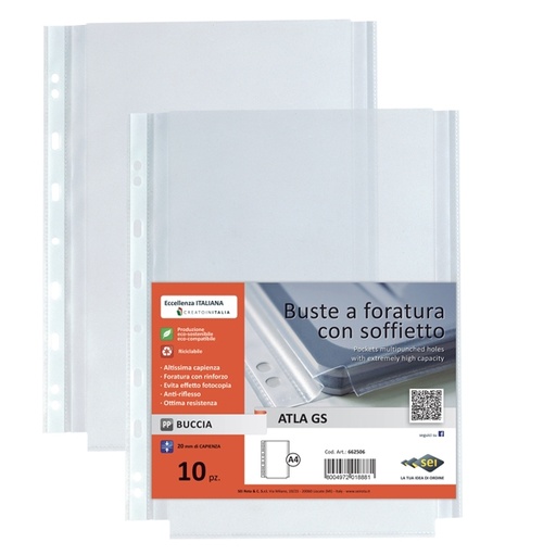 [D54104] 10 buste forate ATLA GS 21x29,7cm c/soffietto BA SEI ROTA